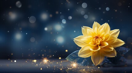 Yellow dahlia flower on isolated magical bokeh background with copy space for text placement
