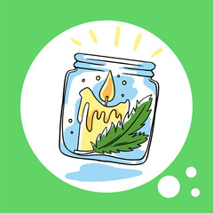 illustration icon postcard candle in a jar, festive composition