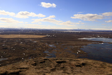 Mývatn is a shallow lake located in an area of active volcanism in northern Iceland, near the Krafla volcano