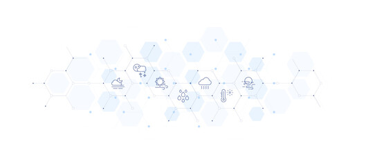 Weather forecast banner vector illustration. Style of icon between. Containing fog, rain, smog, wind, snow, hot temperature.