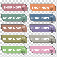 Obraz premium Shop now. Set of button shop now or buy now. Modern collection for web site. Vector illustration.