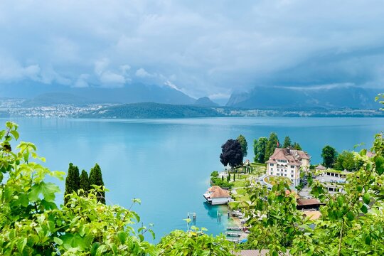 View of Lake Thun From the City of Gunten in Switzerland