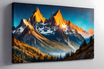 A mesmerizing evening mountain scene, the last light casting a golden glow on the rugged peaks, the beauty of nature in its twilight