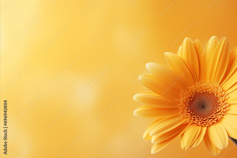Poster yellow gerbera daisy on magical bokeh background with ample copy space for text placement