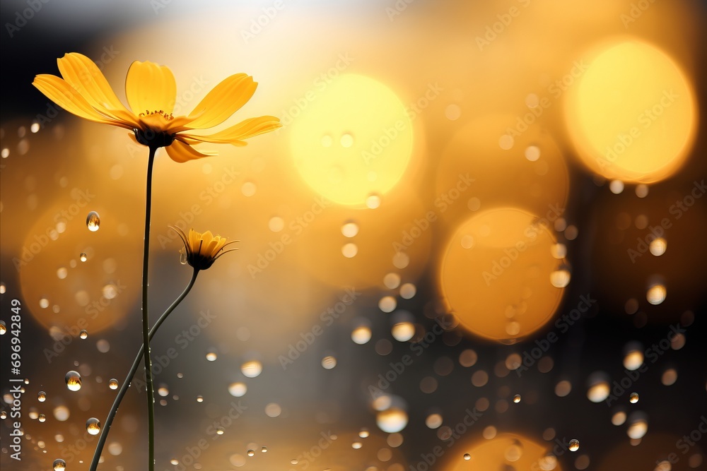 Poster yellow gerbera daisy with magical bokeh effect background and copy space for text placement