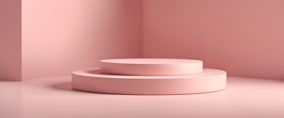 Pink Elegance: Minimalistic Cosmetic Display with Empty Stage, Ideal for Presenting Beauty Products, Luxury Promotions, and Special Valentine's Day Offers - Pink Podium