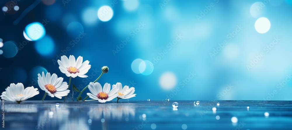 Aufkleber white gerbera daisy on isolated magical bokeh background with space for text placement
