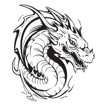 Dragon head mystical sketch drawn in doodle style logo illustration