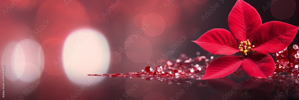 Aufkleber captivating red poinsettia on right side with magical bokeh background and ample text space