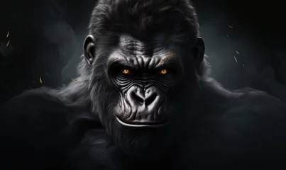 Tableau sur plexiglas  Close up of a black gorilla face. Wild animal from jungle. Generative AI  © Jarspics