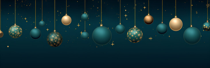 Christmas and New Year blue background with golden stars and christmas balls.