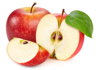 Fresh red apple leaf isolated on white