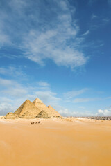 A view of the Pyramids, Giza, Cairo, Egypt.