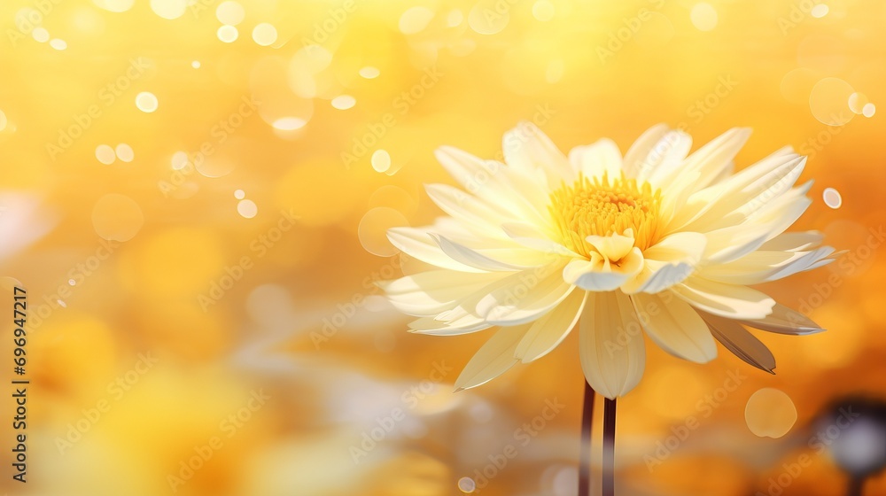 Poster yellow chrysanthemum with magical bokeh effect background and copy space for text placement