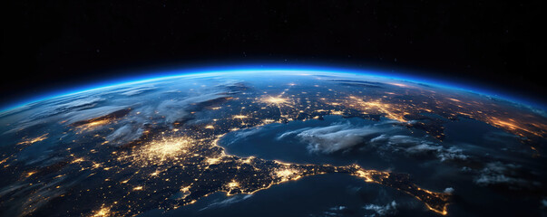 Earth view from outer space background - obrazy, fototapety, plakaty