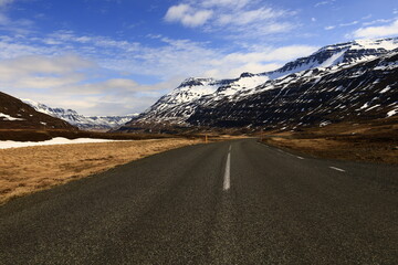 View on a road in the Austurland region of Iceland