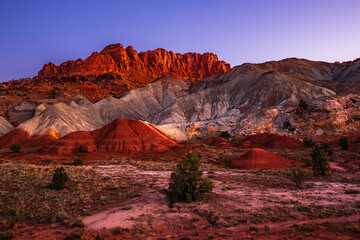 Red rock cliffs of national park Capitol Reef in Utah early in the morning dawn.