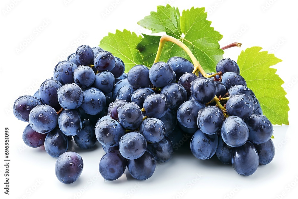 Wall mural Fresh and juicy blue grape with high quality details isolated on white background for advertising