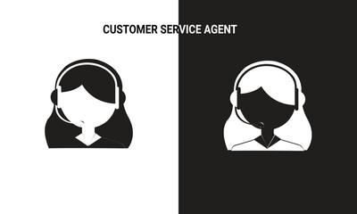 customer service women agent vector icon.women communication with customer icon. black and white background