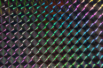 photo of glitter pattern background, silver rainbow disco holographic foil texture, colorful hologram surface.
