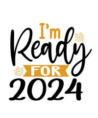 New Year 2024 text design for T-shirts and apparel on plain white transparent isolated background for shirt, hoodie, sweatshirt, card, tag, mug, icon, logo or badge