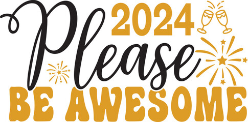New Year 2024 text design for T-shirts and apparel on plain white transparent isolated background for shirt, hoodie, sweatshirt, card, tag, mug, icon, logo or badge