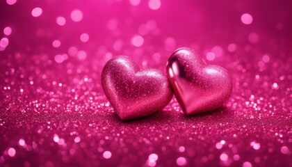 Obraz premium Two Hearts On Pink Glitter In Shiny Background
