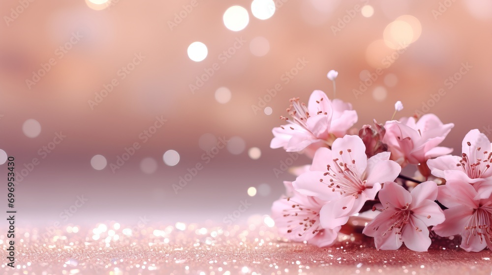 Aufkleber pink peony flower on isolated background with magical bokeh effect copy space for text placement