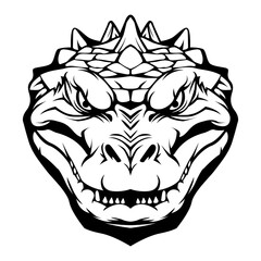 Crocodile head black and white drawing vector illustration