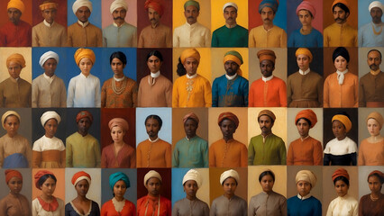 Diversity of people. Portraits of people from different cultures and religions. Multicolored background. Generated with AI - obrazy, fototapety, plakaty