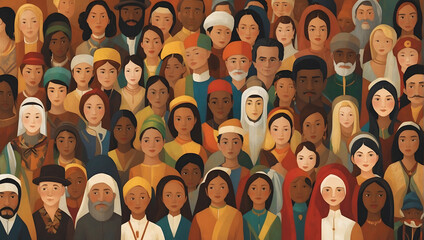 Diversity of people. Large group of people with different nationalities and religions. Vector illustration. Generated with AI - 696954879