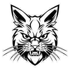 Cat with angry face drawing vector illustration artwork black and white