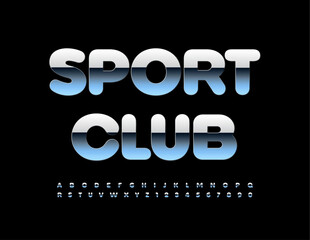 Vector Silver logo Sport Club. Trendy Metallic Font. Modern Iron Alphabet Letters and Numbers set.