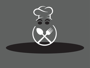 Chef's Hat, Cooking Spoon.white Chef hat and crossed fork icon isolated on white background. Cooking symbol.