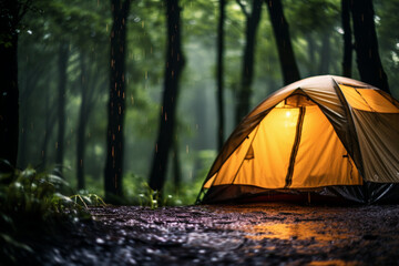 tent in the forest - obrazy, fototapety, plakaty