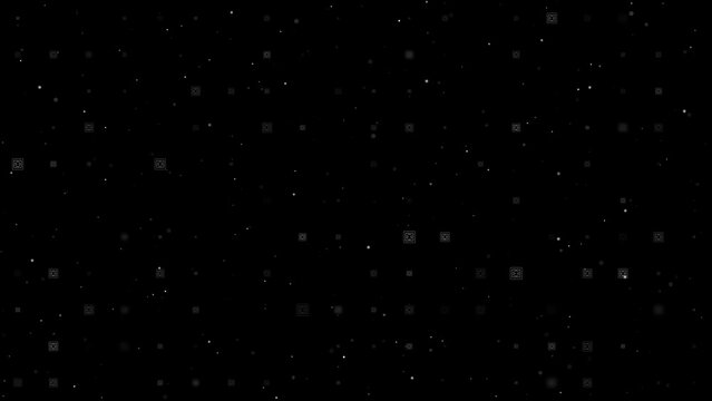 Template animation of evenly spaced power socket symbols of different sizes and opacity. Animation of transparency and size. Seamless looped 4k animation on black background with stars