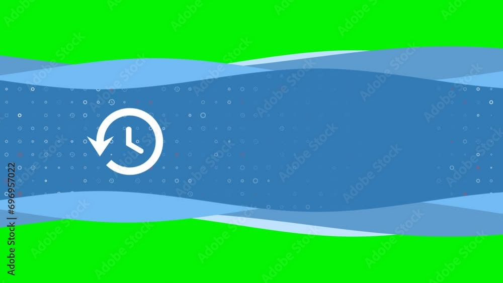 Poster animation of blue banner waves movement with white time back symbol on the left. on the background t