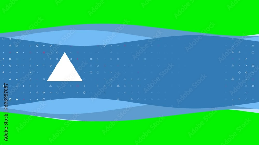 Poster animation of blue banner waves movement with white triangle symbol on the left. on the background th