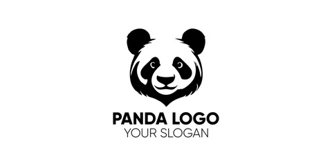 black and white logo vector panda - obrazy, fototapety, plakaty