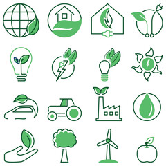 Umwelt, Natur, Bio, erneuerbare Energie - Icon, Symbol Sammlung