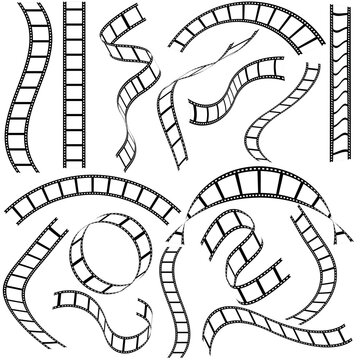 black and white film strip. Film tape vintage icon isolate. movies film background with flim roll. 3d flim roll. Film strip set vector image