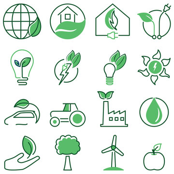 Umwelt, Natur, Bio, erneuerbare Energie - Icon, Symbol Sammlung