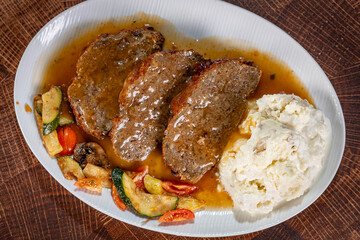 Meatloaf with Gravy, Mashed Potatoes and Vegetables