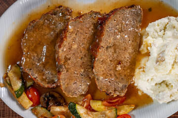 Meatloaf with Gravy, Mashed Potatoes and Vegetables