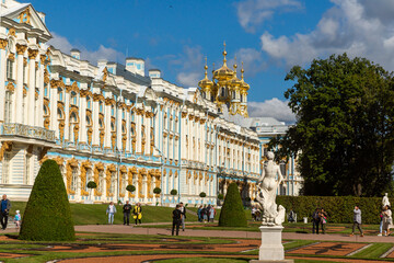 Pushkin, Russia - September 5, 2023: Catherine Palace is a rococo style palace located in the city...