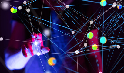 Global network. Blockchain. 3D illustration. Neural networks and artificial intelligence. Abstract