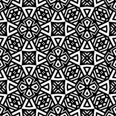 Black and white seamless pattern texture. Greyscale ornamental graphic design. Mosaic ornaments.One color wallpaper.
