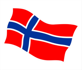 Norwegian flag waving on a white background	