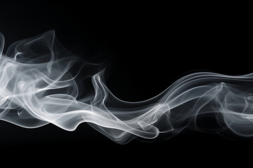 abstract white smoke easy flowing side waves, isolated on black background