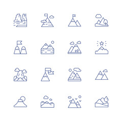 Mountain line icon set on transparent background with editable stroke. Containing colorado, goal, mountain, mountains, fuji mountain.